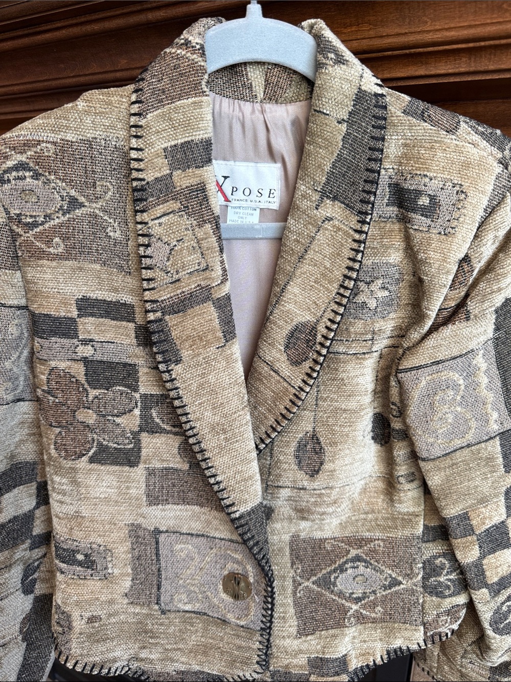 Vintage neutral textured tapestry blazer boho western artsy S